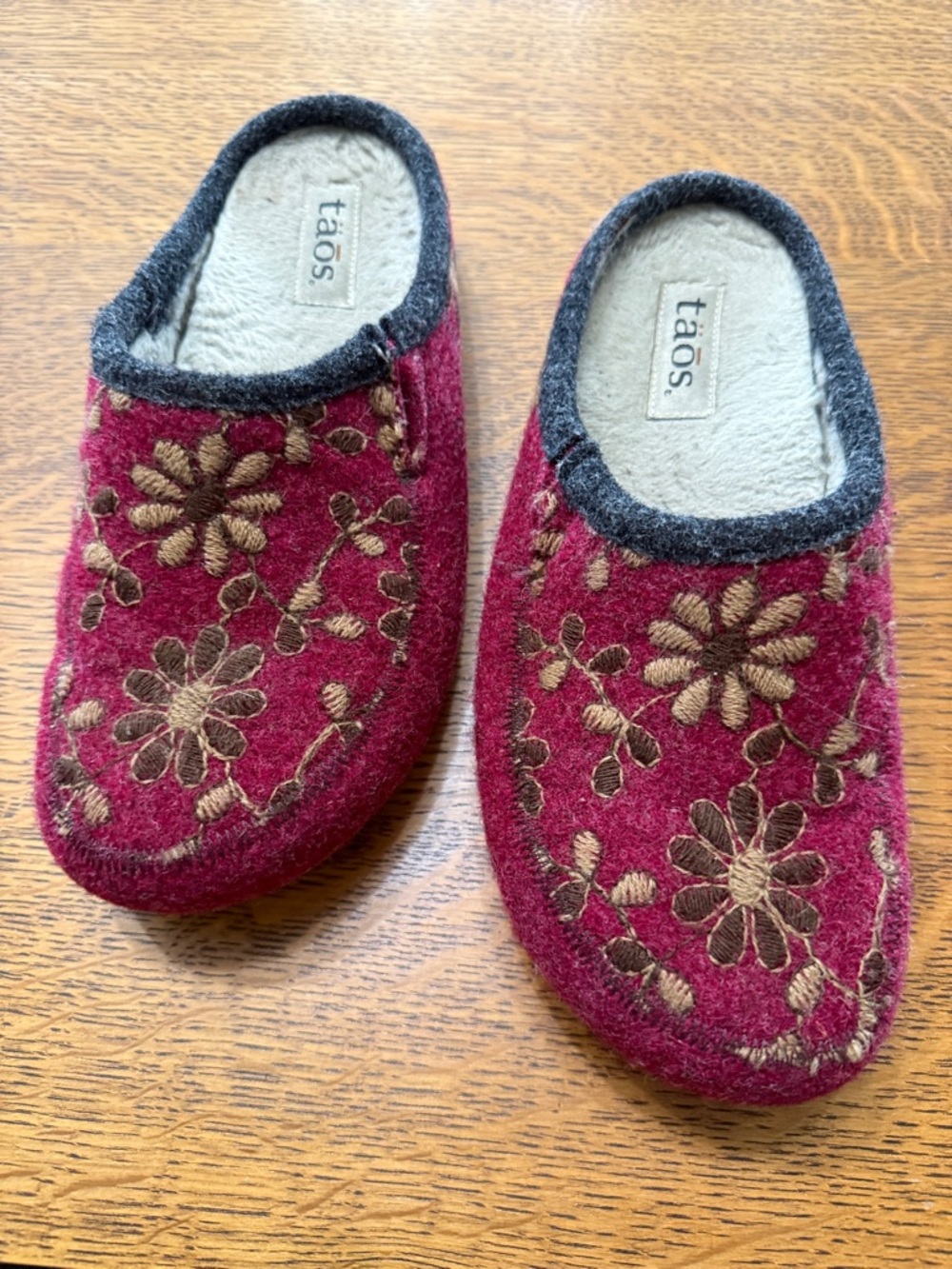 TAOS Woolderness 2 Clog EU 40 9 1/2 Cranberry Floral Wool Casual Soft on toes - Picture 5 of 12